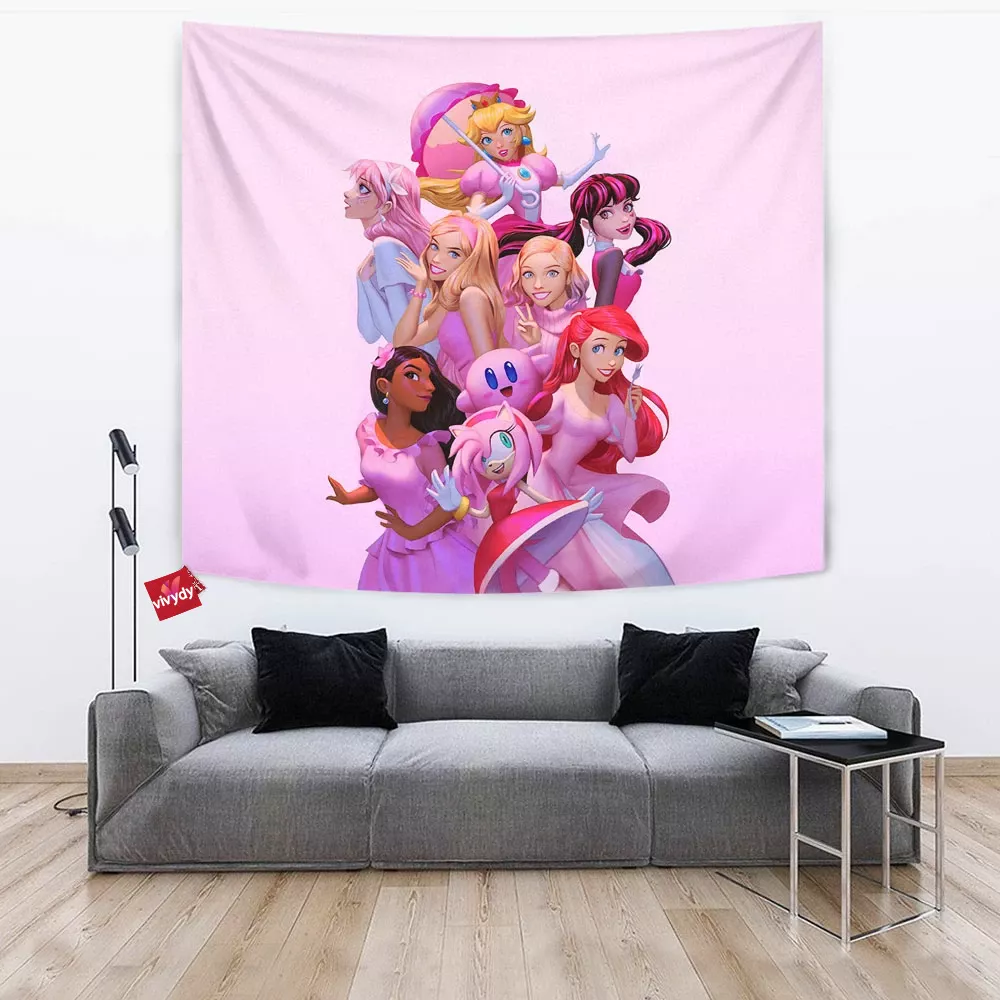 Pink Characters Animated Tapestry