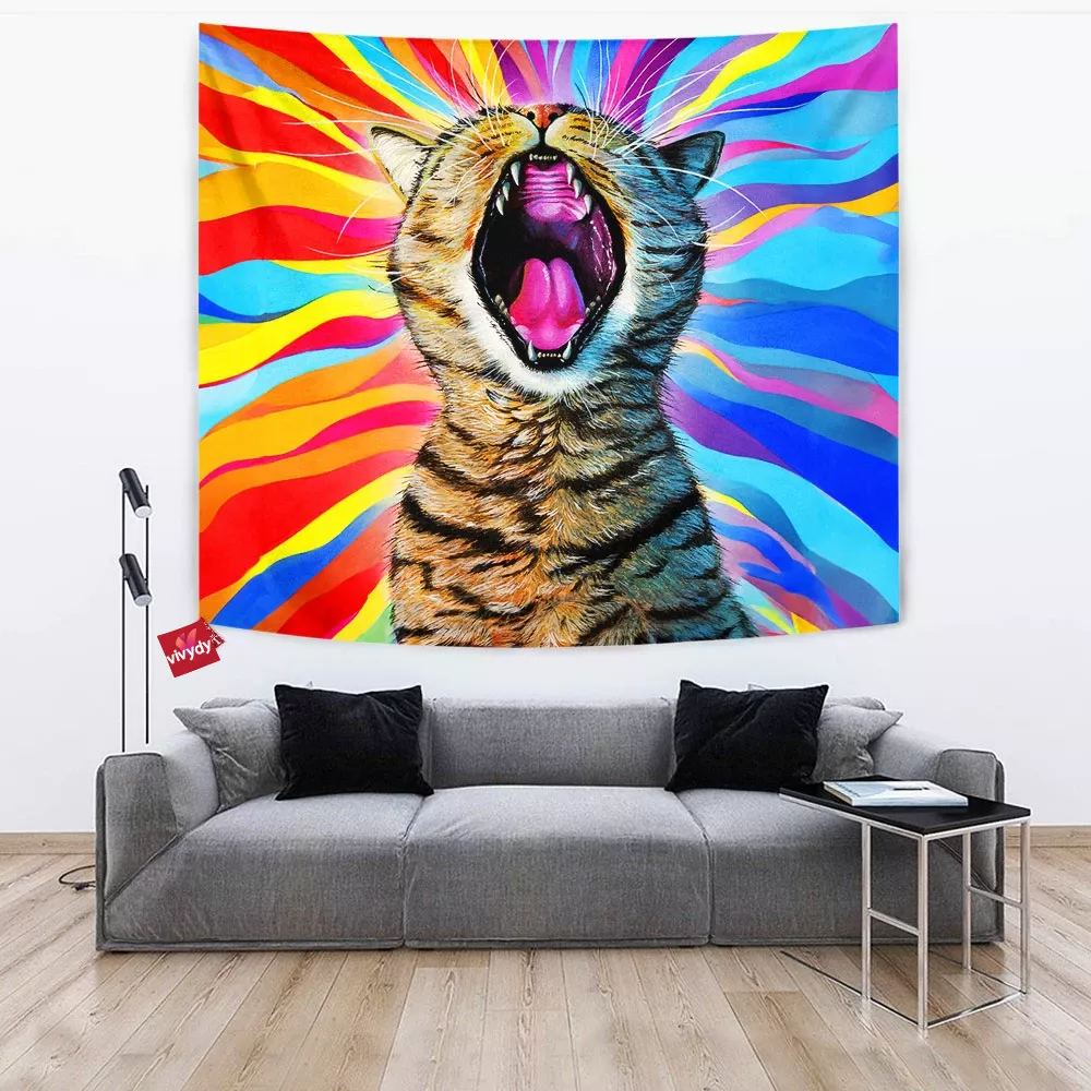 Yawn Cat Tapestry