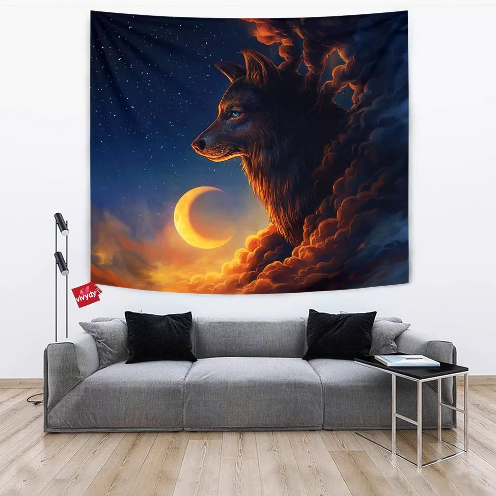 Night Guardian Wolf Tapestry