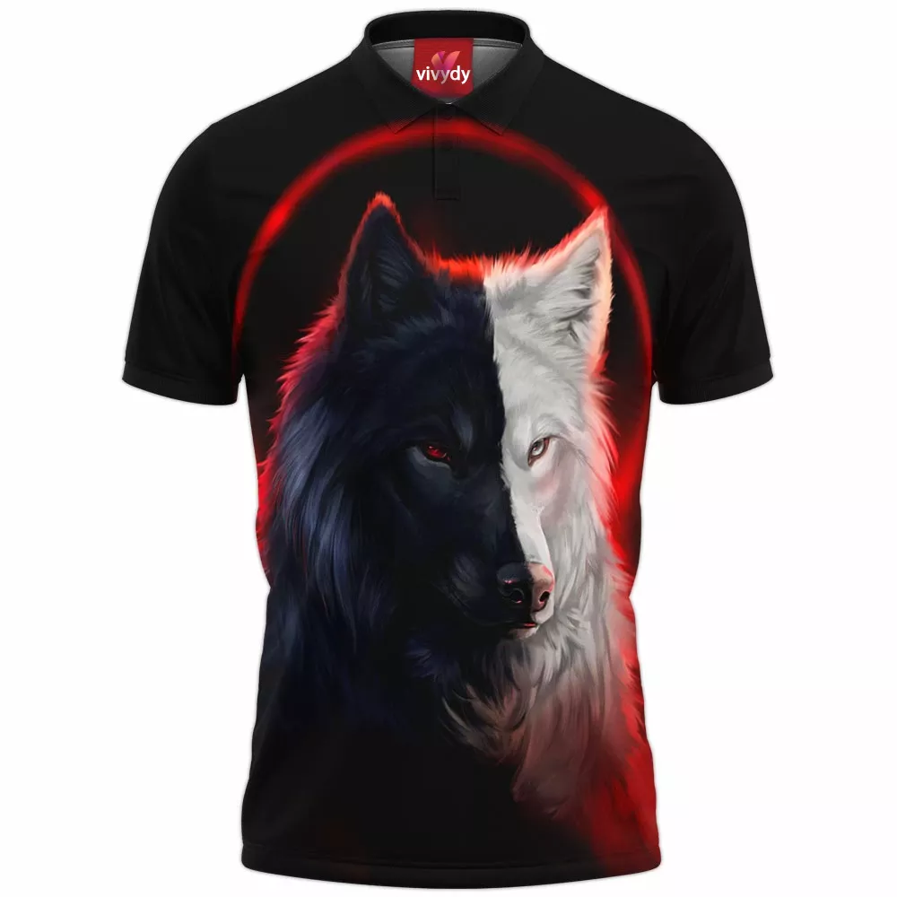 Black And White Wolf Polo Shirt