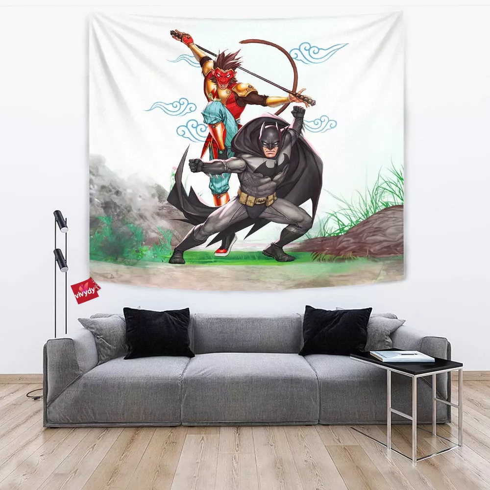 Monkey King And Batman Tapestry