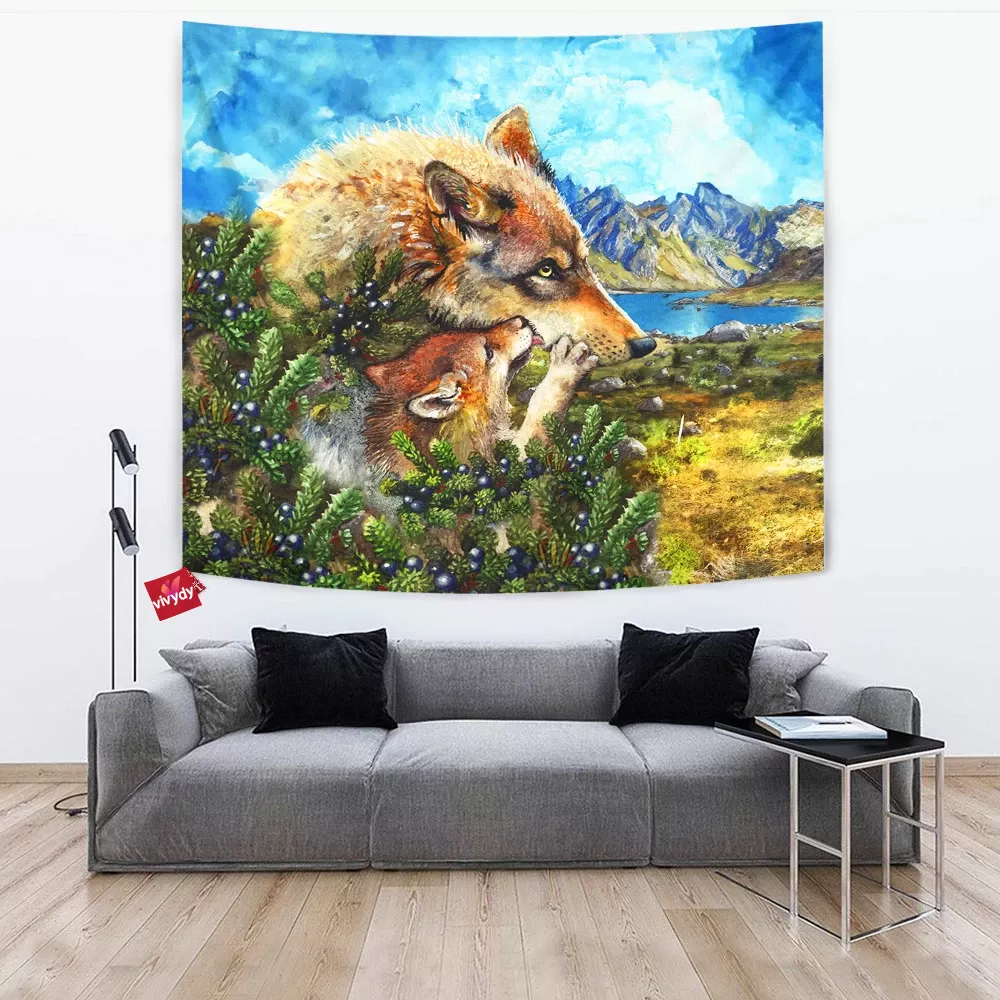 Wolf Cub Kiss Tapestry