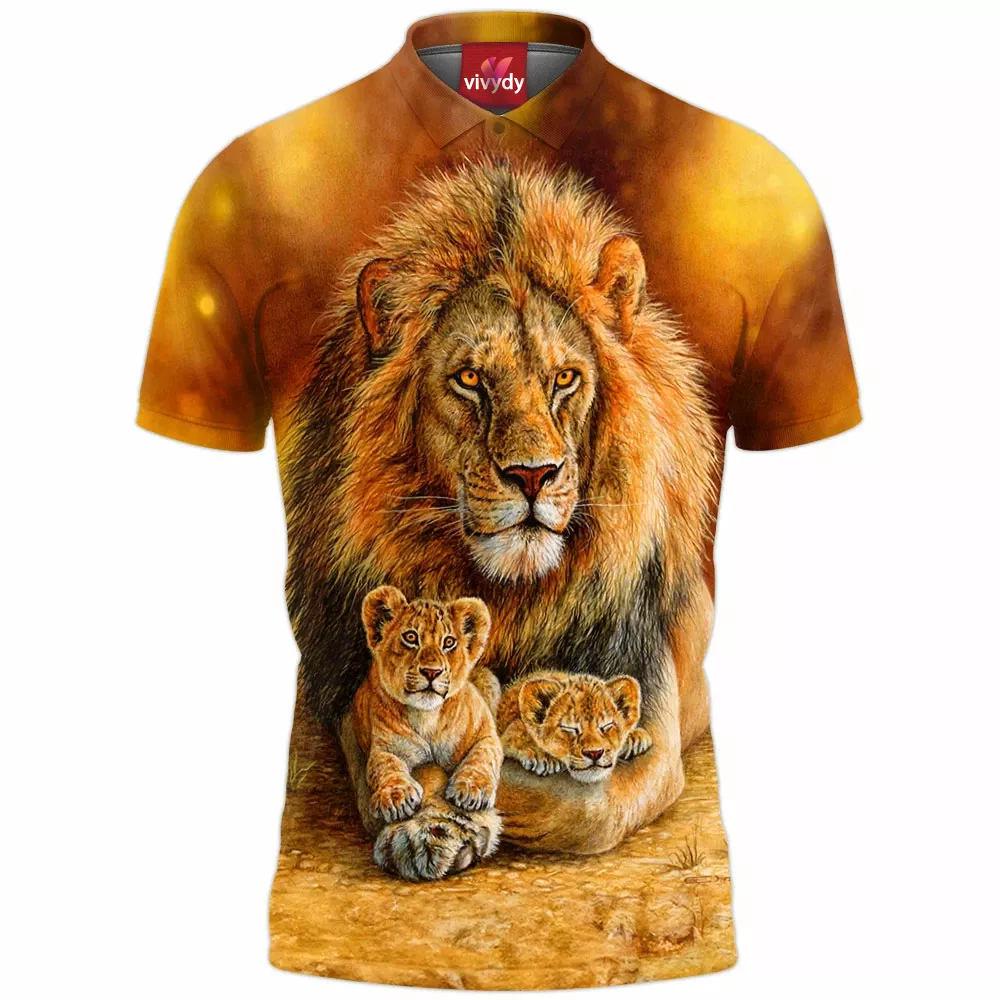 Lion Dad With Two Cubs Polo Shirt