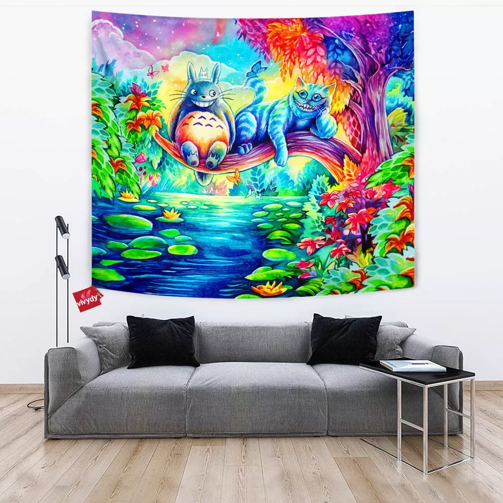 Cheshire Cat,Meow and Totoro Tapestry