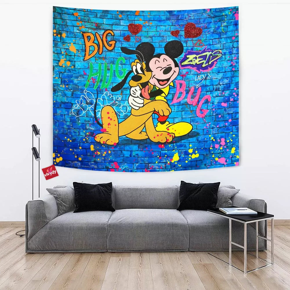 Pluto Animated and Mickey Mouse Tapestry