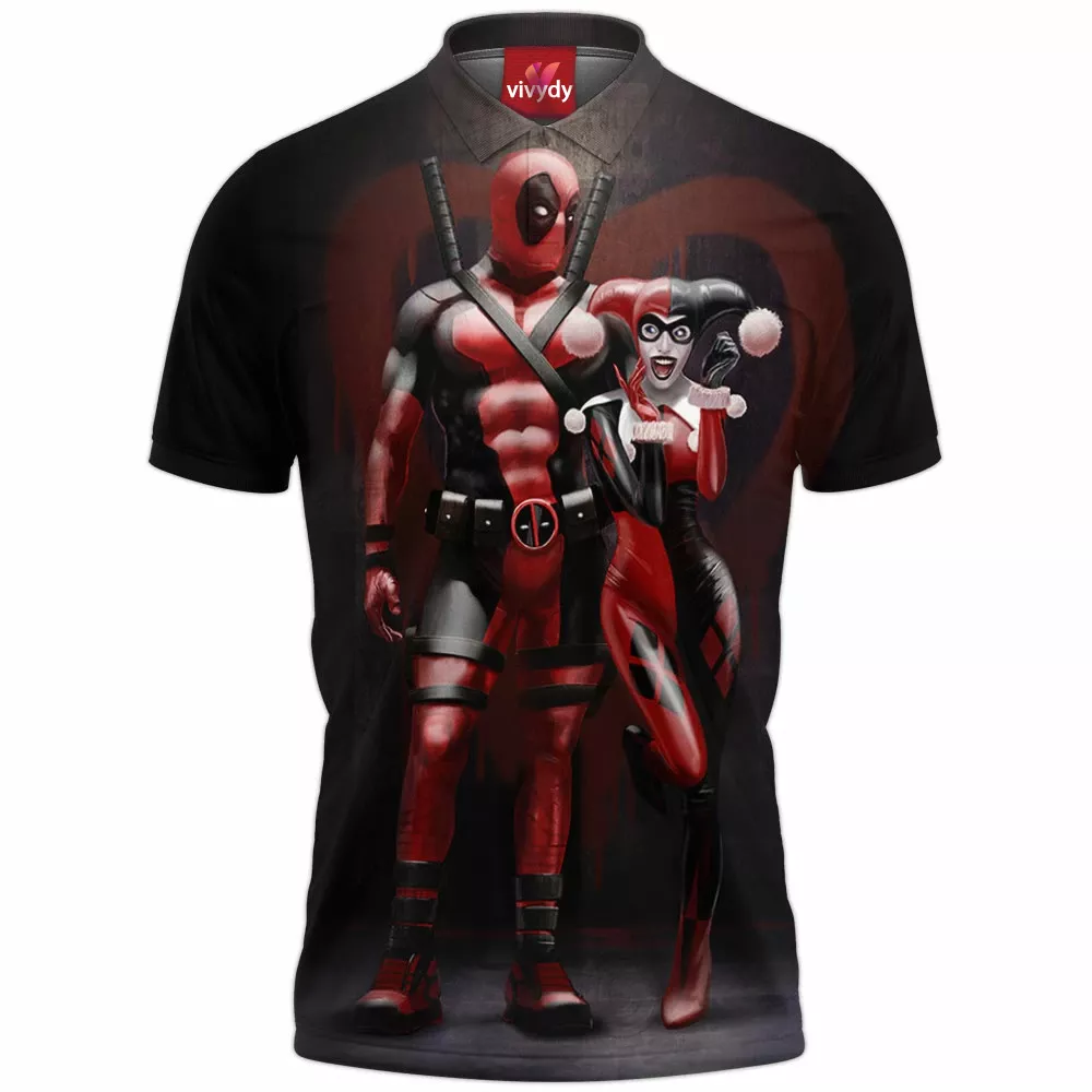 Harley Quinn And Deapool Polo Shirt