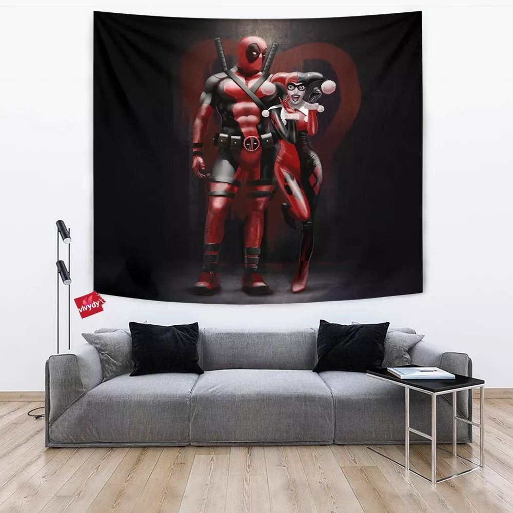 Harley Quinn And Deapool Tapestry