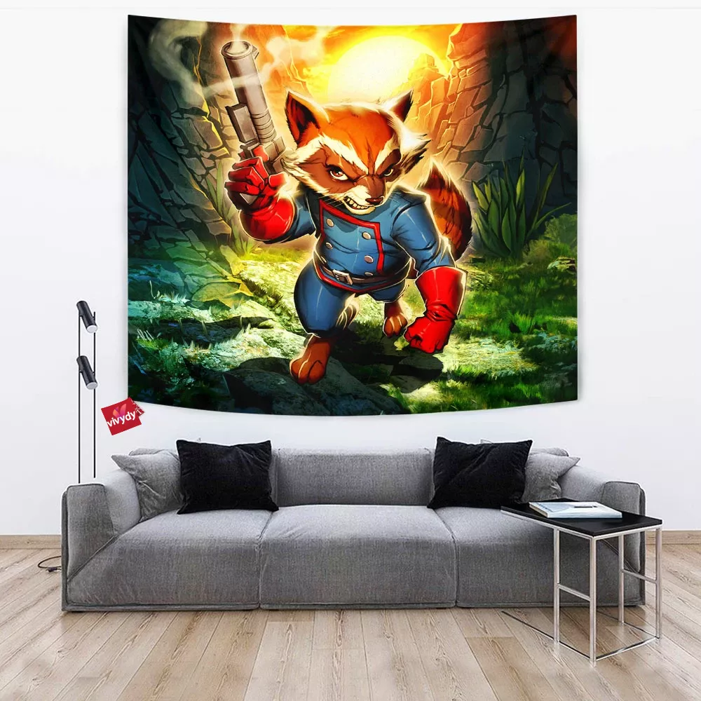 Rocket Raccartoon Tapestry