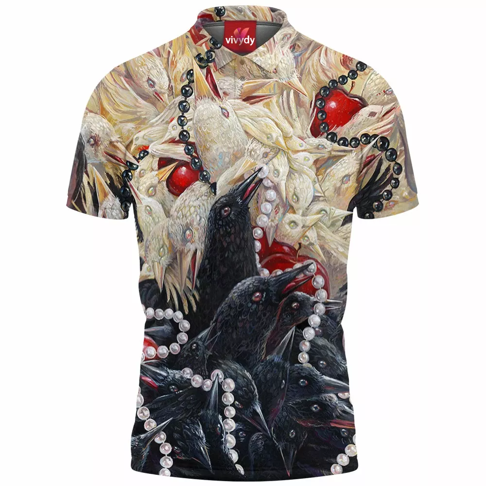 Black And White Raven Comic Polo Shirt