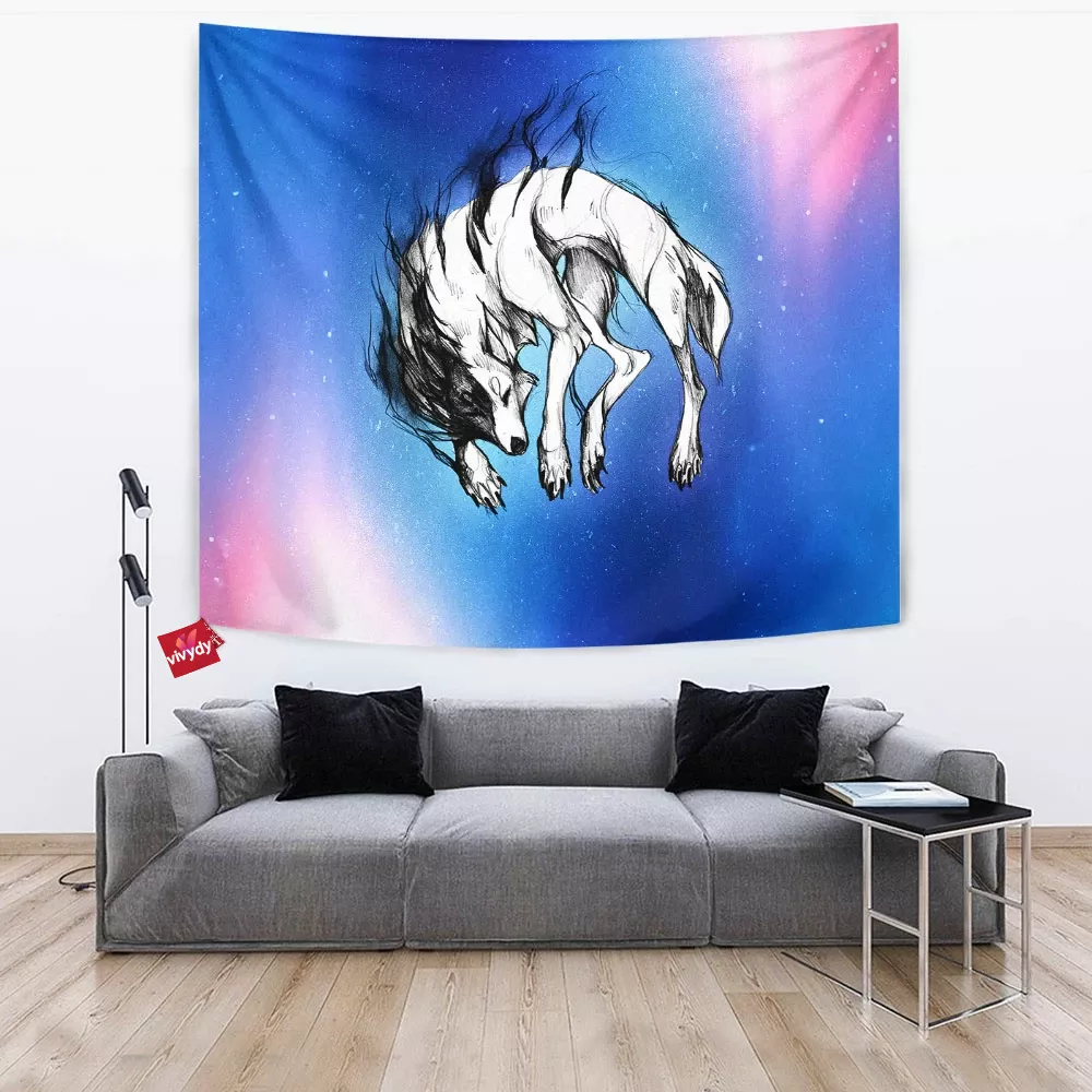 Black And White Wolf Tapestry