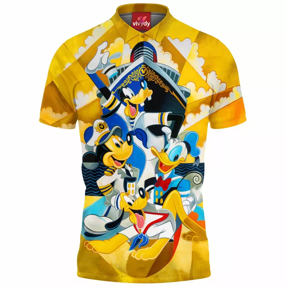 Mickey Mouse Goofy Donald Duck Pluto Animated Polo Shirt