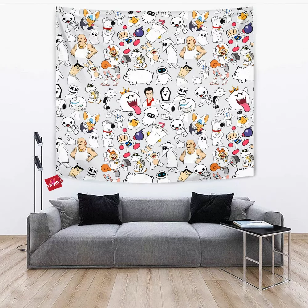 White Characters Tapestry