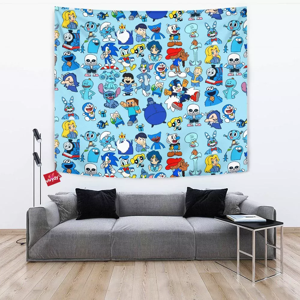 Blue Characters Tapestry