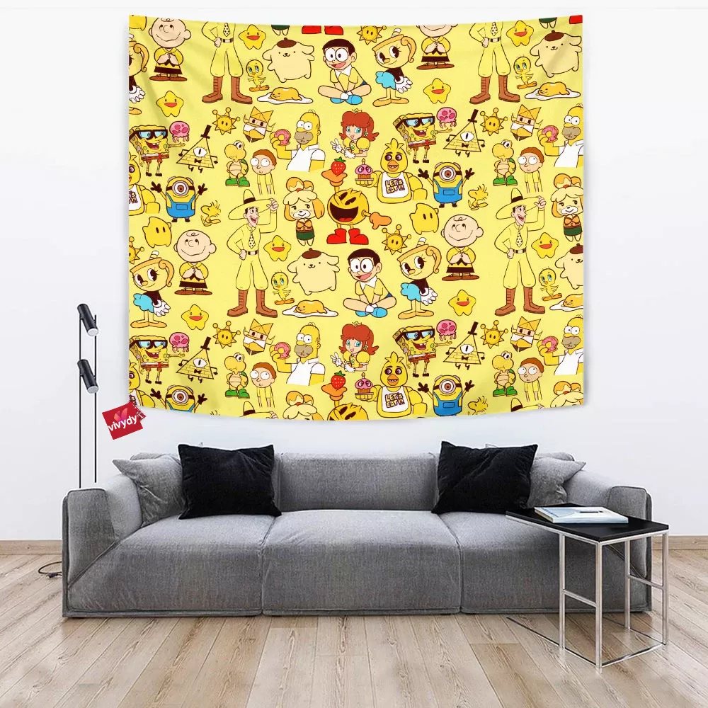 Yellow Characters Tapestry