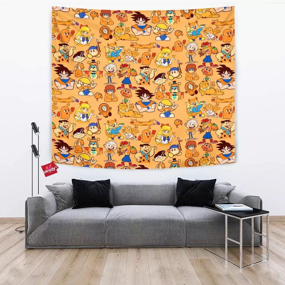 Orange Characters Tapestry