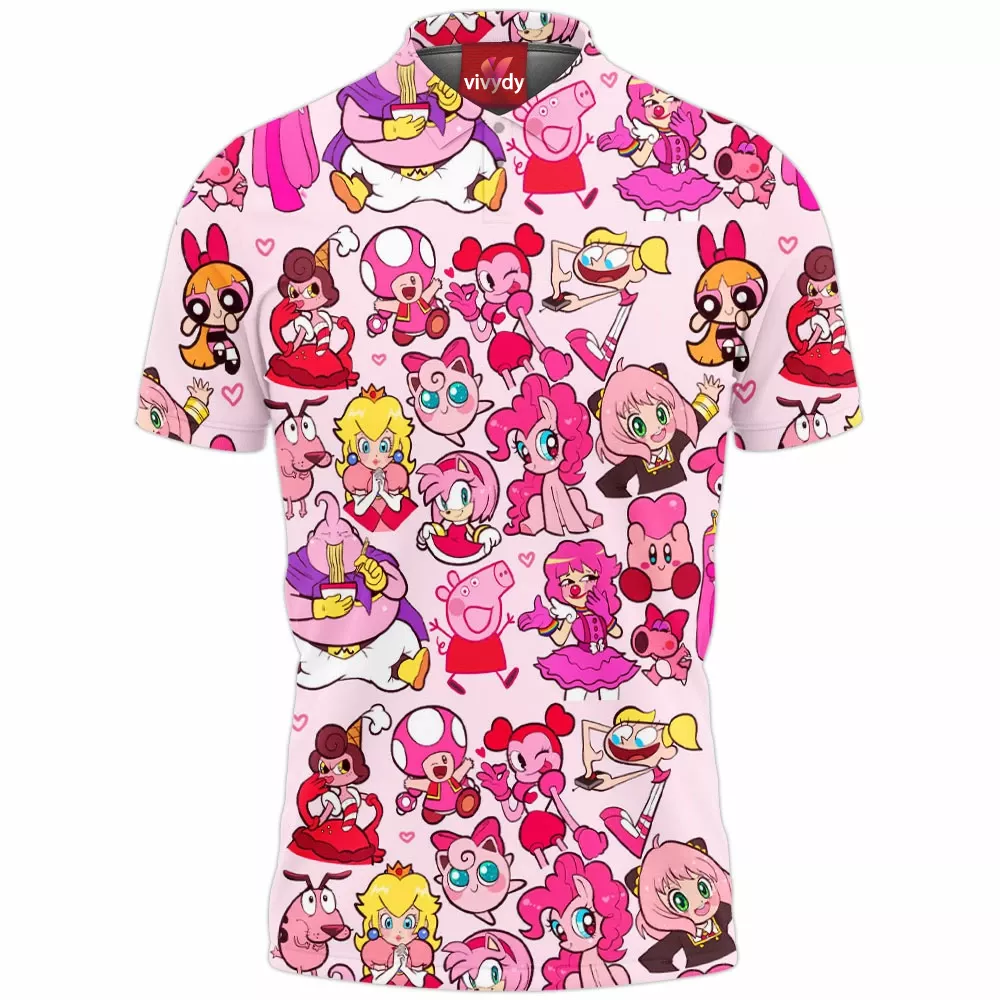 Pink Characters Polo Shirt