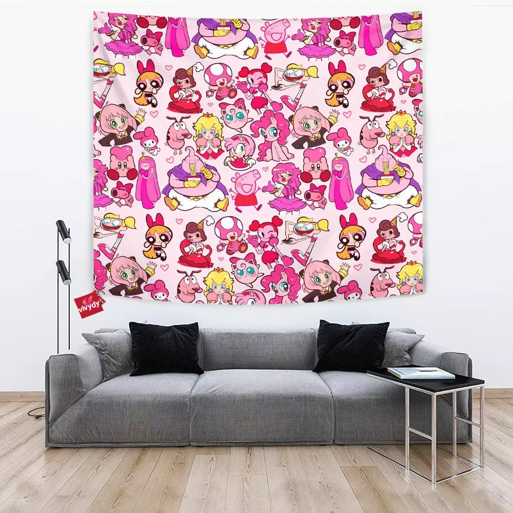 Pink Characters Tapestry