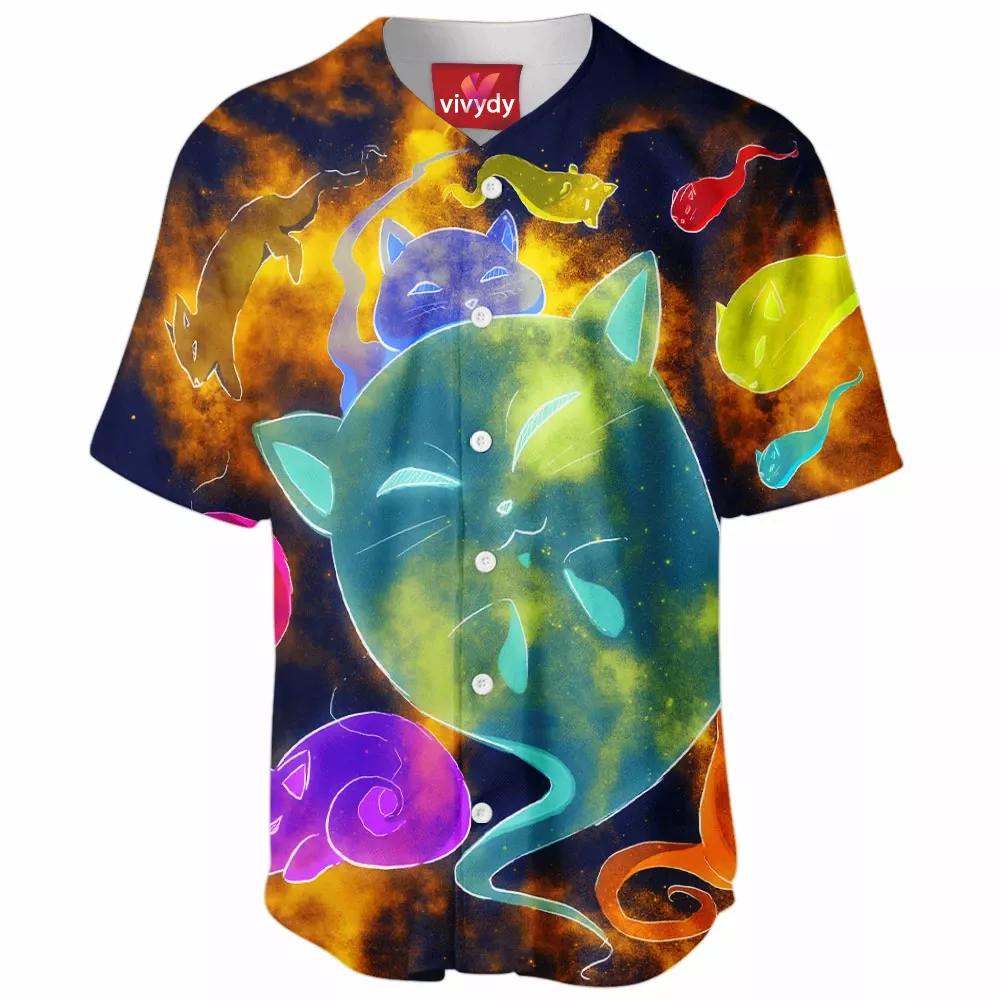 Spooky Galaxy Ghost Cats Baseball Jersey