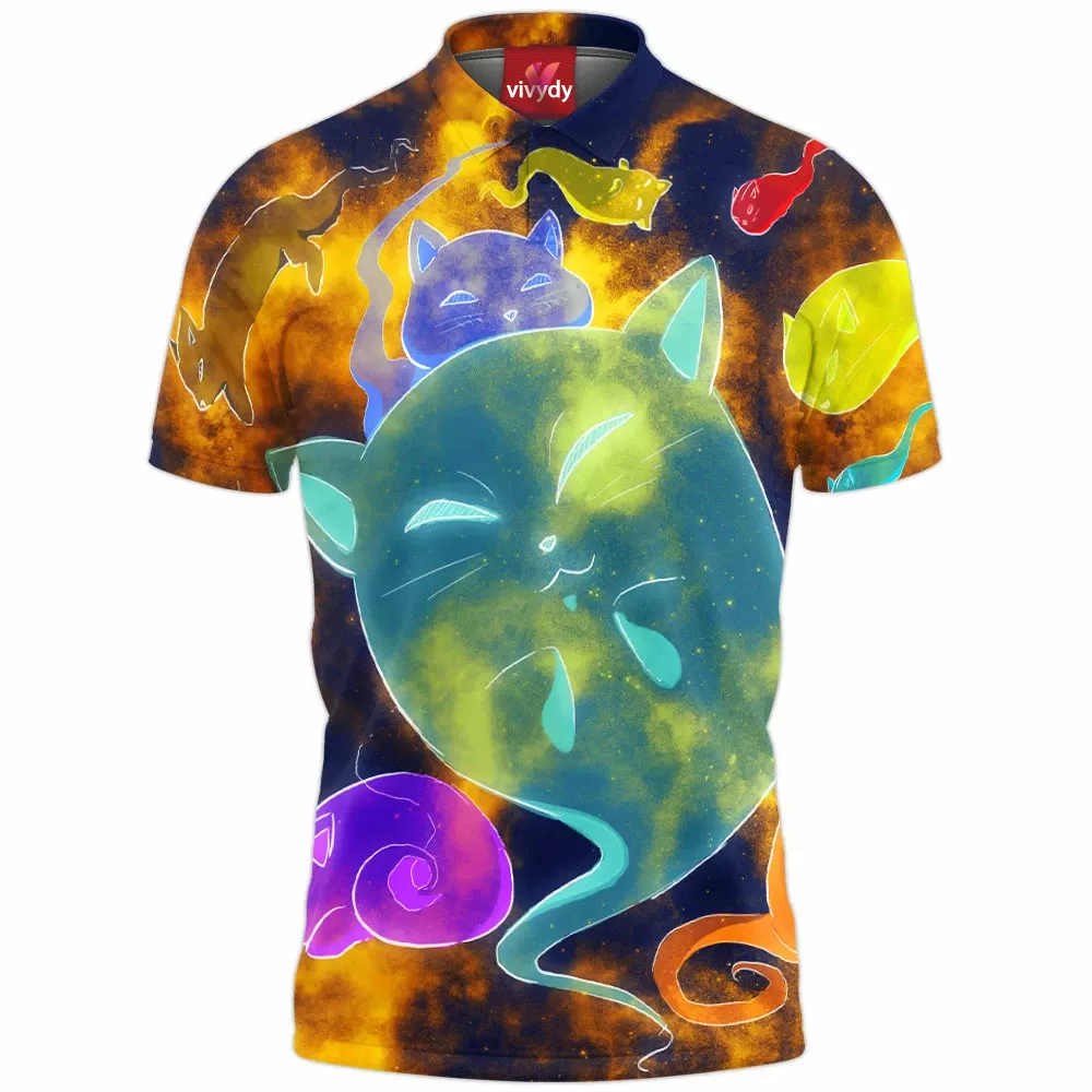 Spooky Galaxy Ghost Cats Polo Shirt