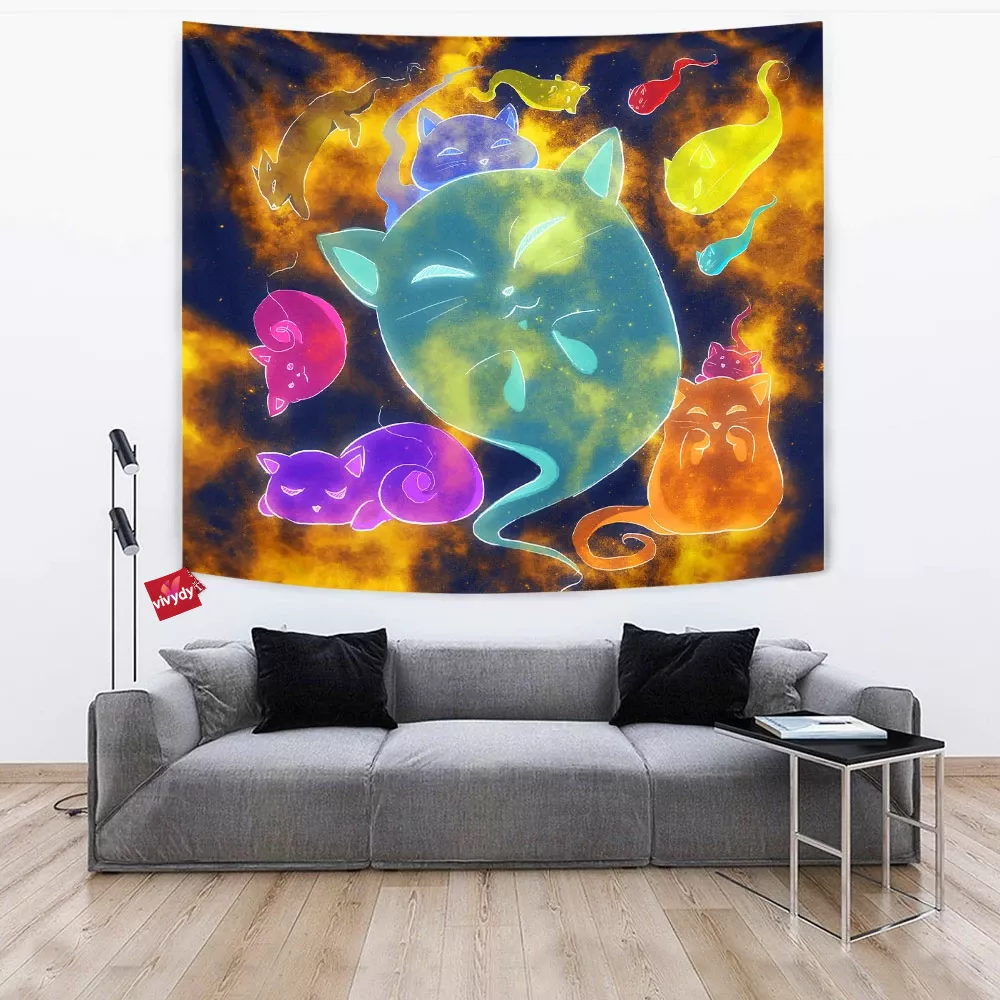 Spooky Galaxy Ghost Cats Tapestry