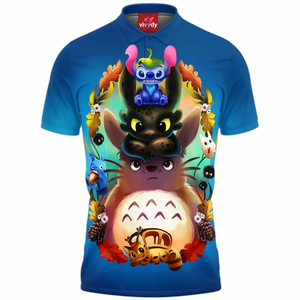 Stitch Toothless Totoro Polo Shirt