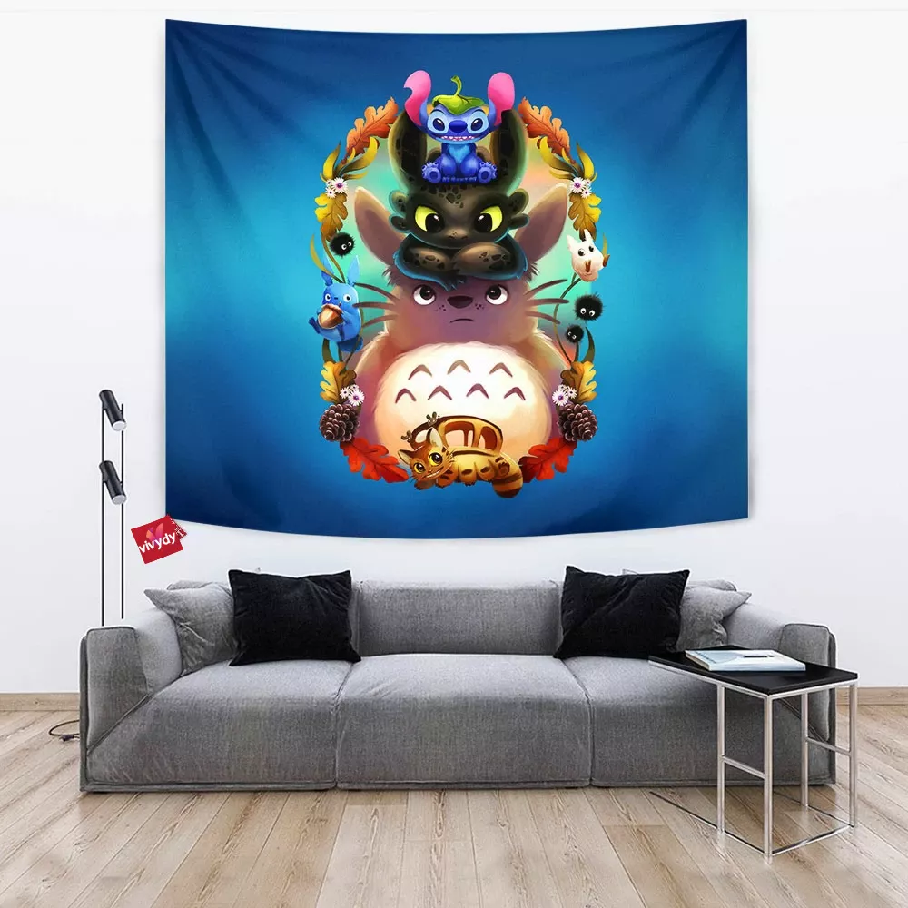 Stitch Toothless Totoro Tapestry