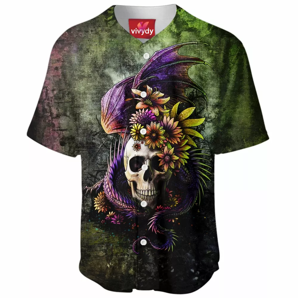 Dragon And Flowery Skull Baseball Jersey