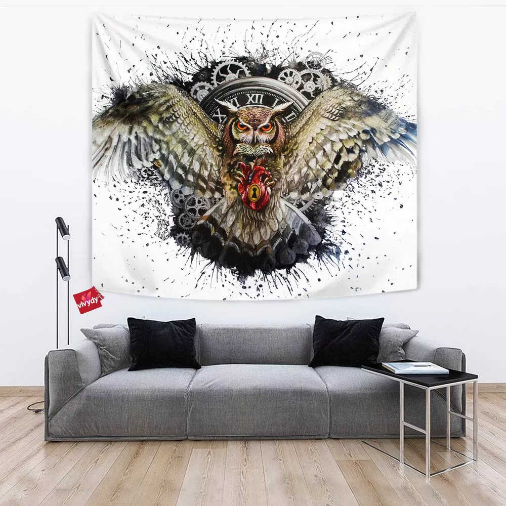 Clock Owl Tapestry