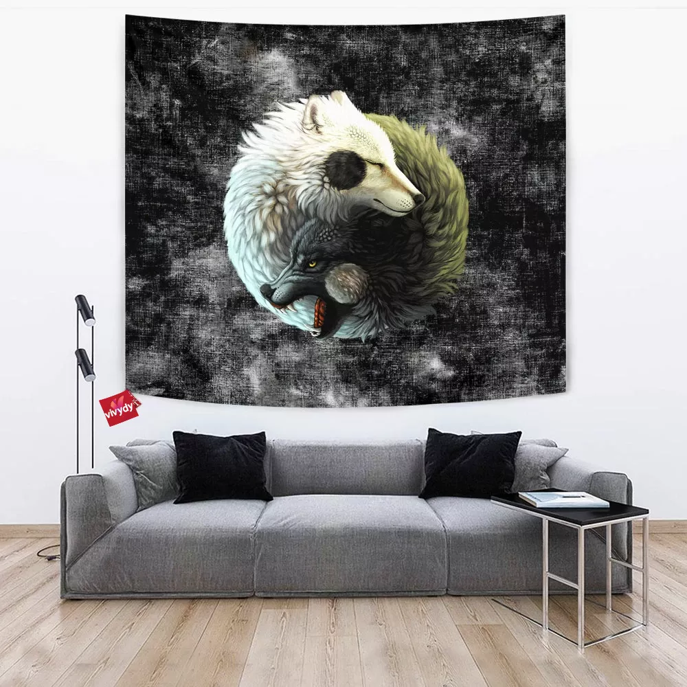 Yin Yang Wolves Tapestry