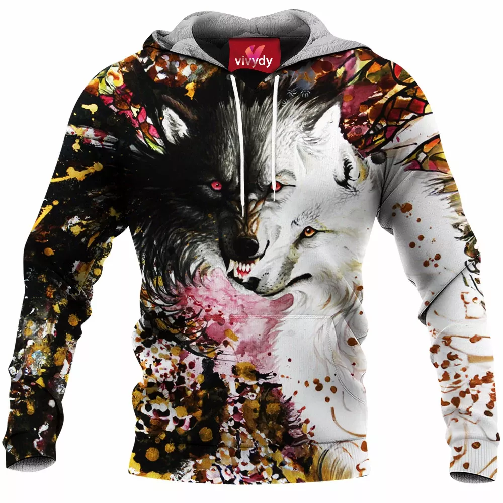 Black And White Wolf Hoodie