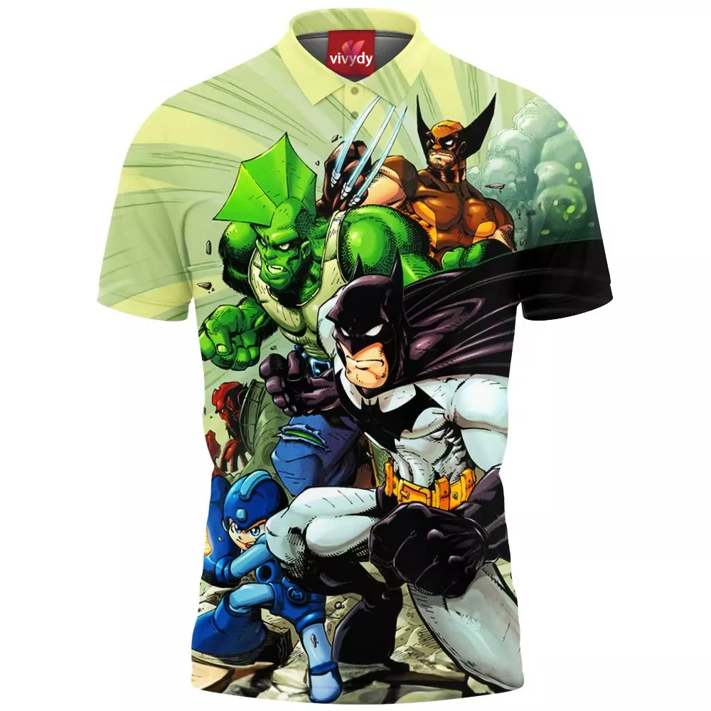 Batman Megaman Wolverine Polo Shirt