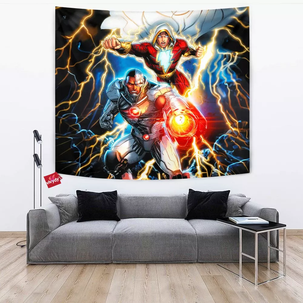 Cyborg And Shazam Tapestry