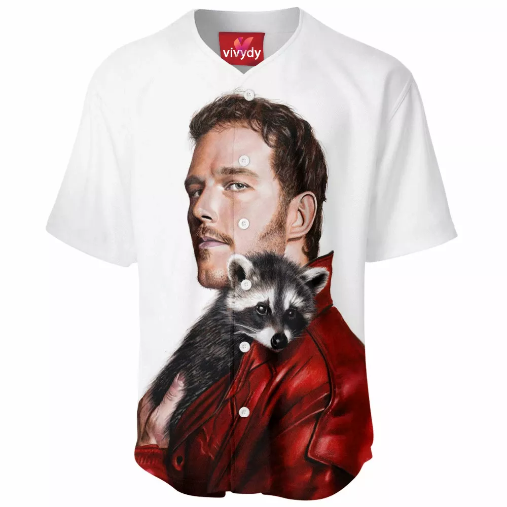 Chris Pratt as Star-Lord with raccoon Baseball Jersey