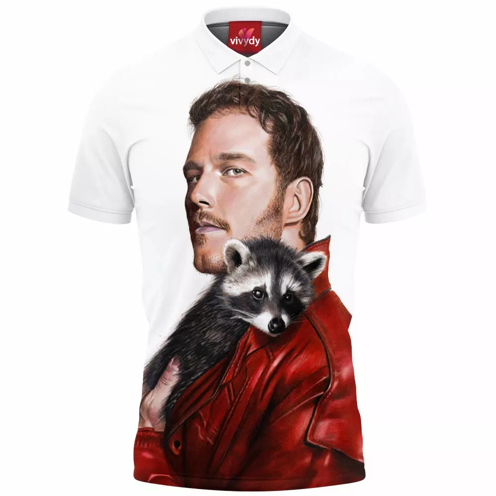 Chris Pratt as Star-Lord with raccoon Polo Shirt