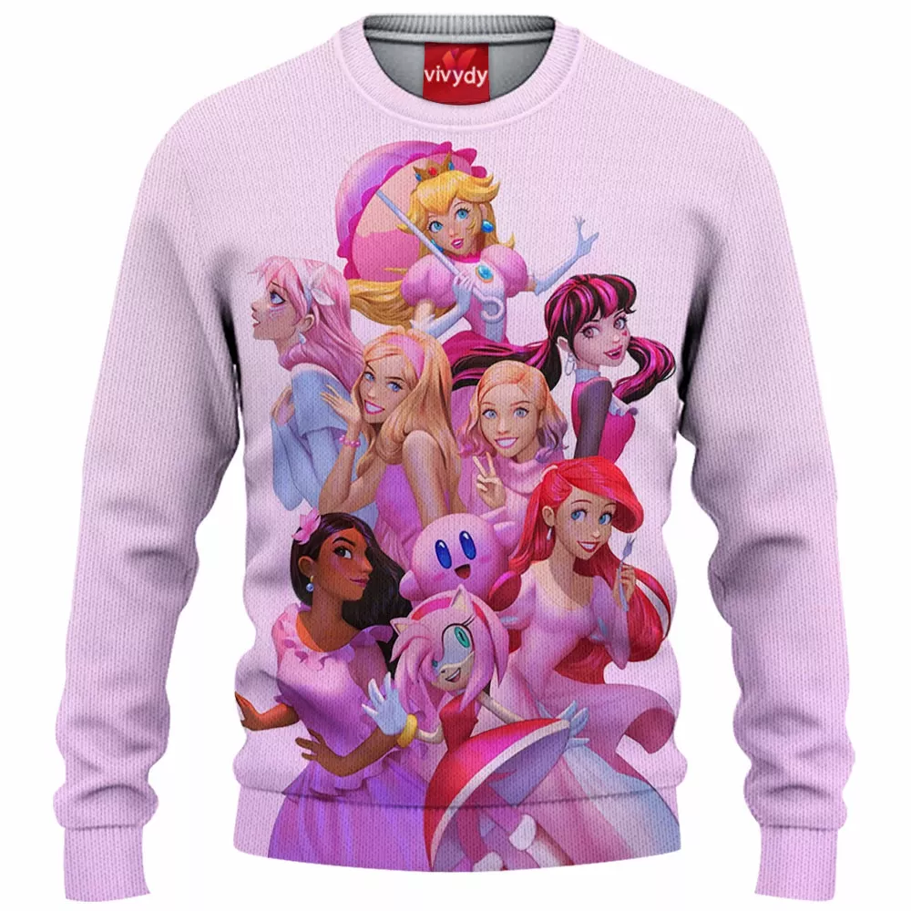 Pink Characters Animated Knitted Sweater