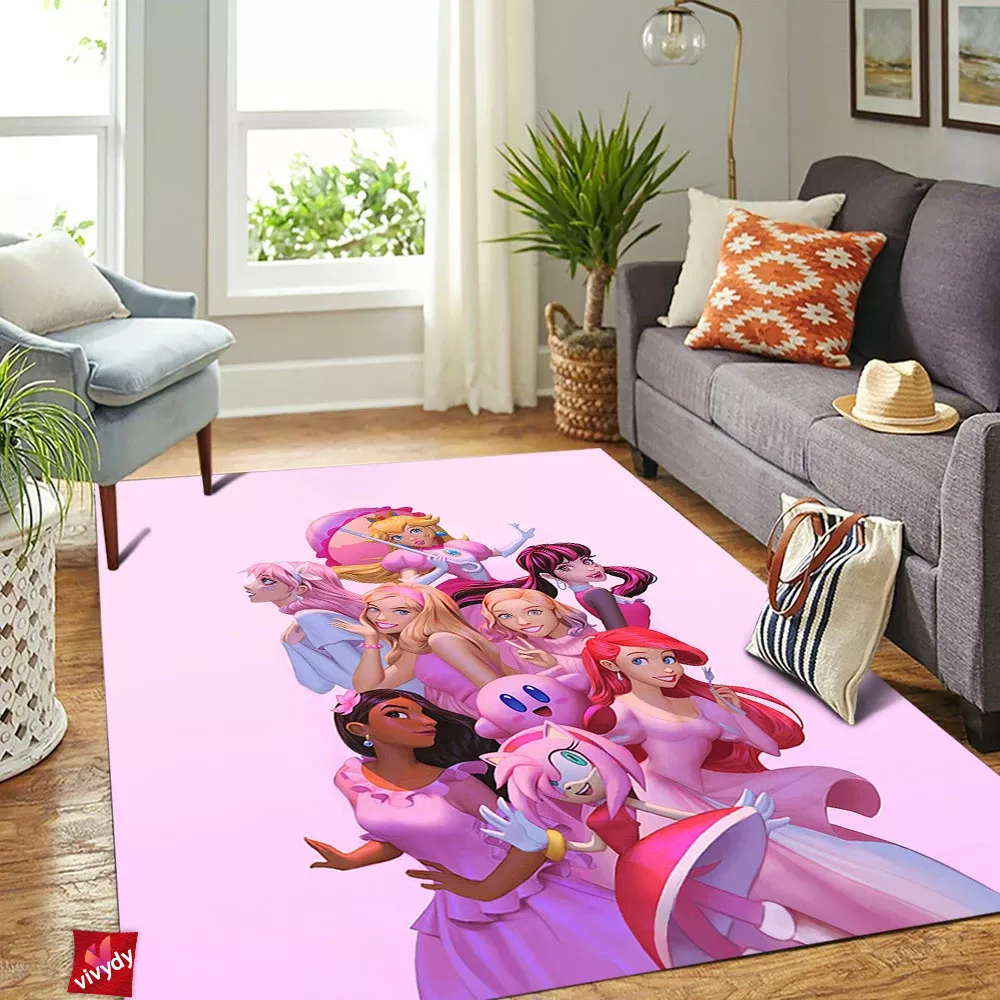 Pink Characters Animated Rectangle Rug