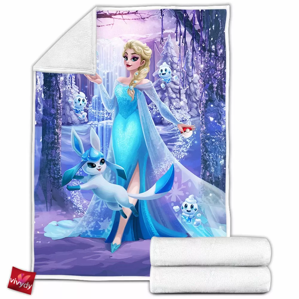 Elsa And Glaceon Fleece Blanket