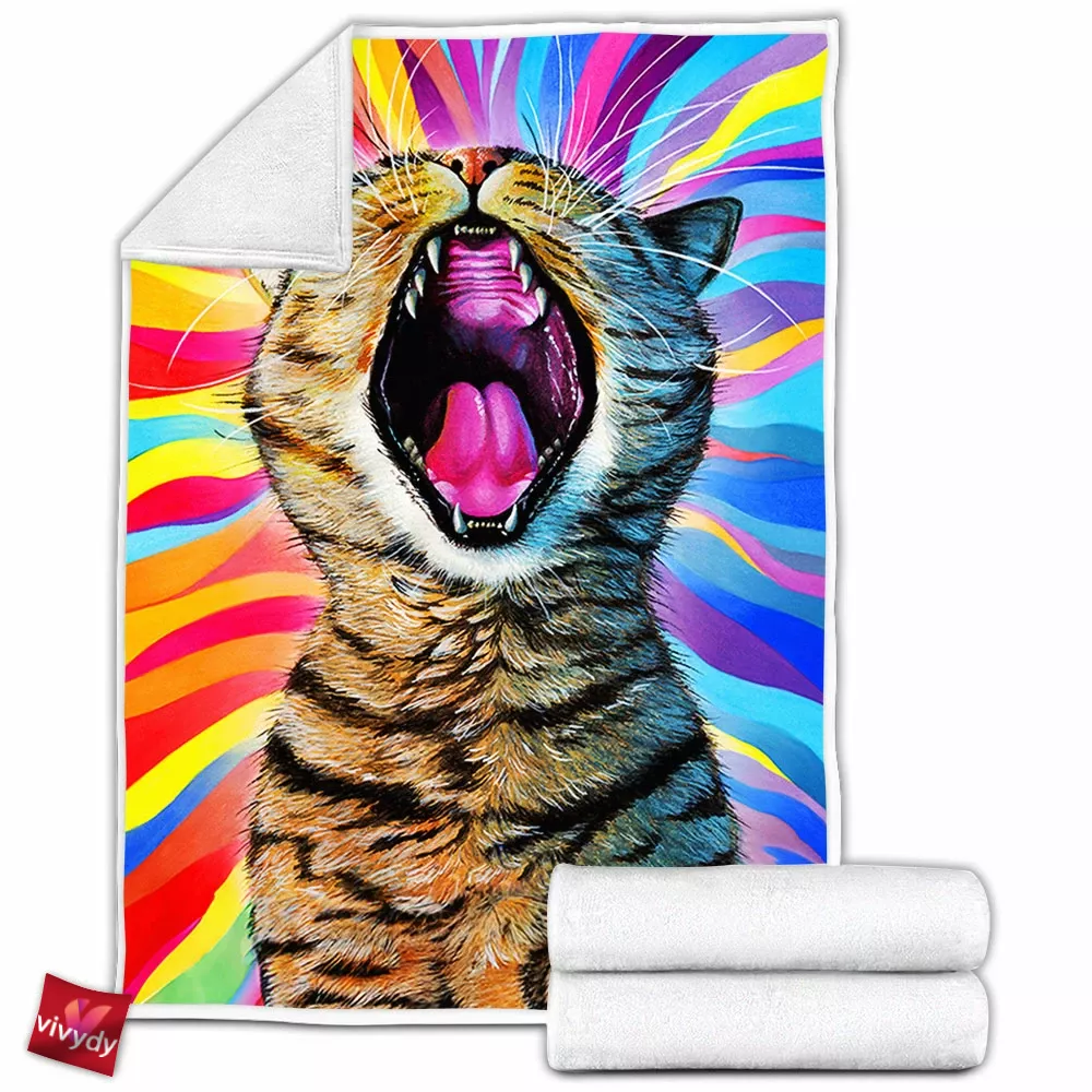 Yawn Cat Fleece Blanket