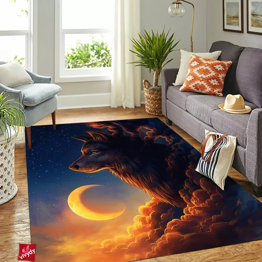 Night Guardian Wolf Rectangle Rug