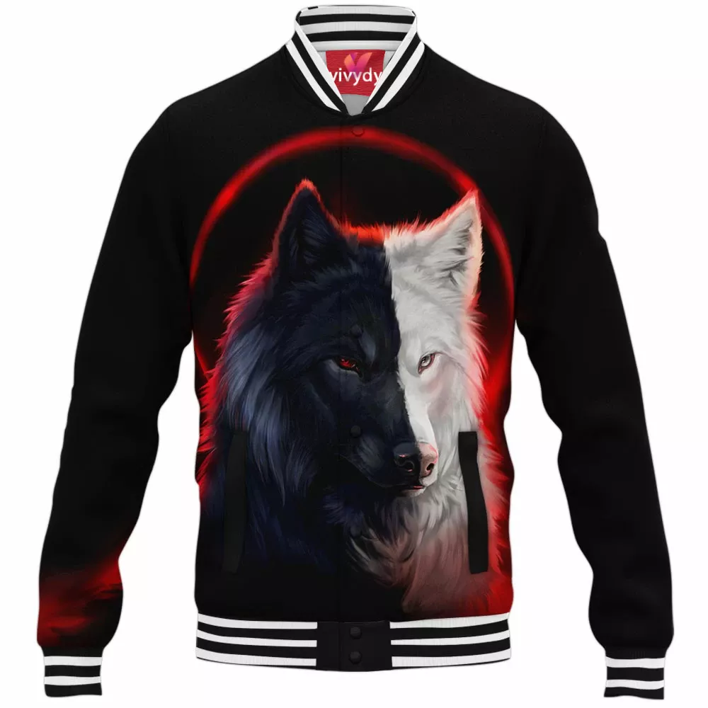 Black And White Wolf Baseball Jacket