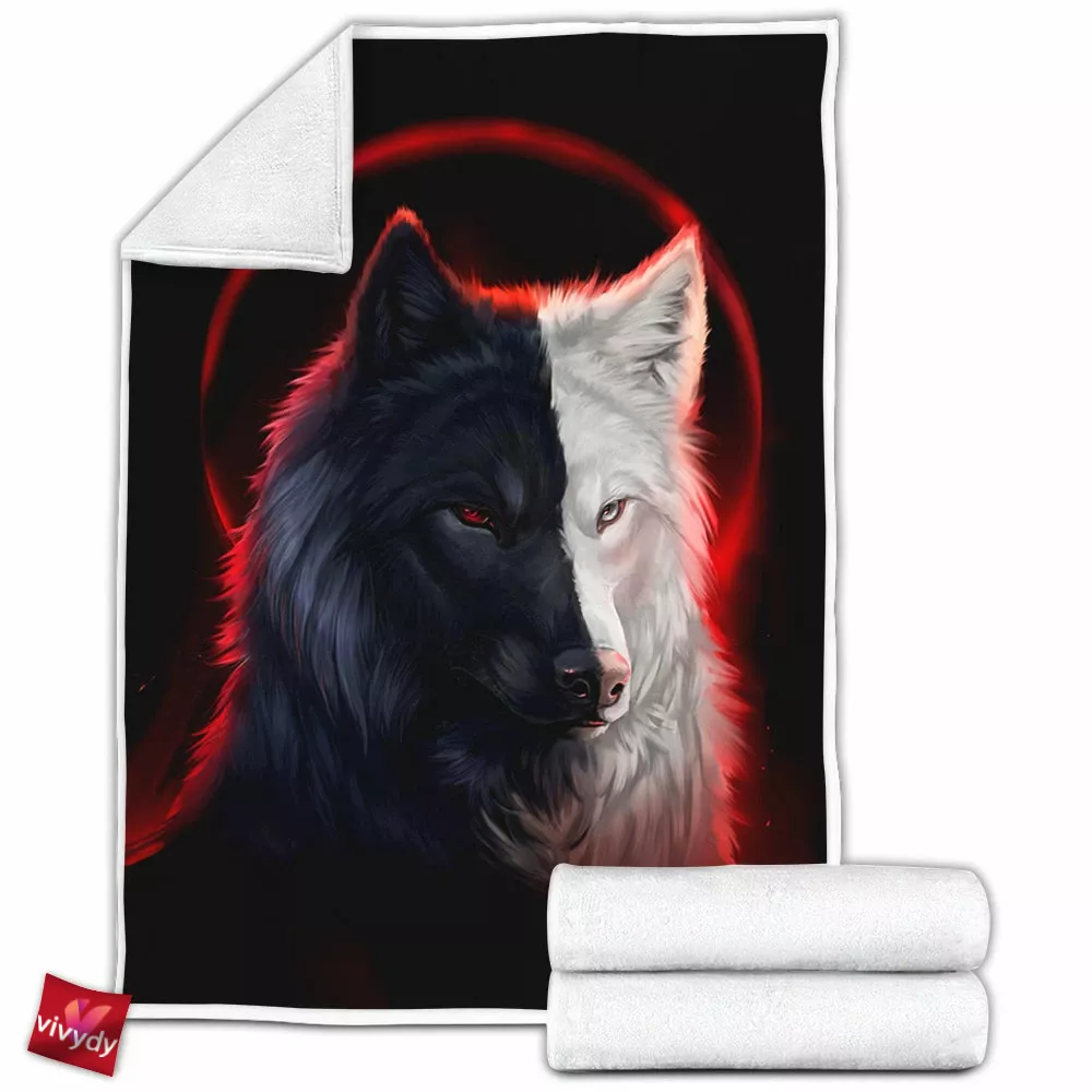 Black And White Wolf Fleece Blanket