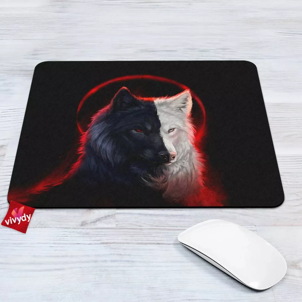 Black And White Wolf Mouse Pad