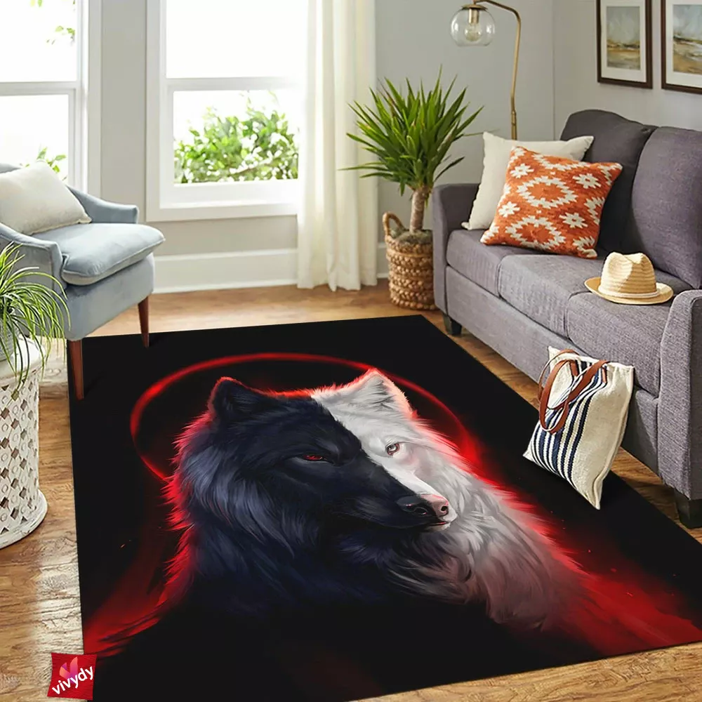 Black And White Wolf Rectangle Rug