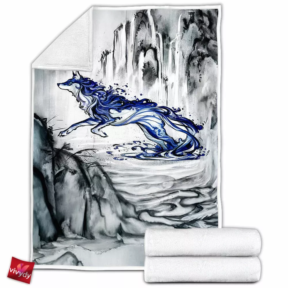 Water Wolf Fleece Blanket