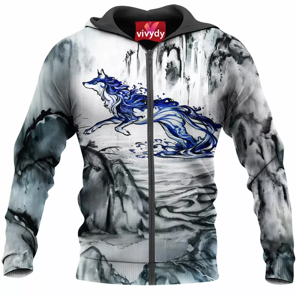 Water Wolf Zip Hoodie