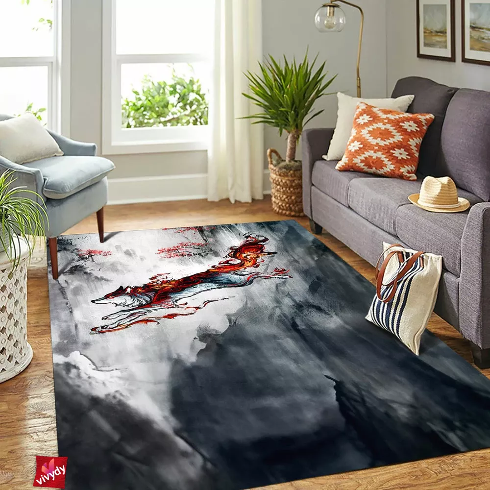 Fire Wolf Rectangle Rug