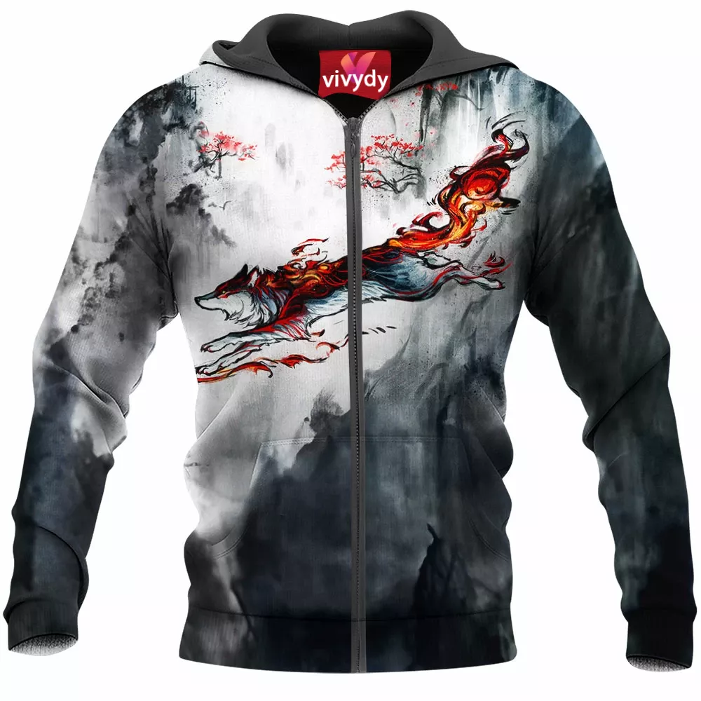 Fire Wolf Zip Hoodie