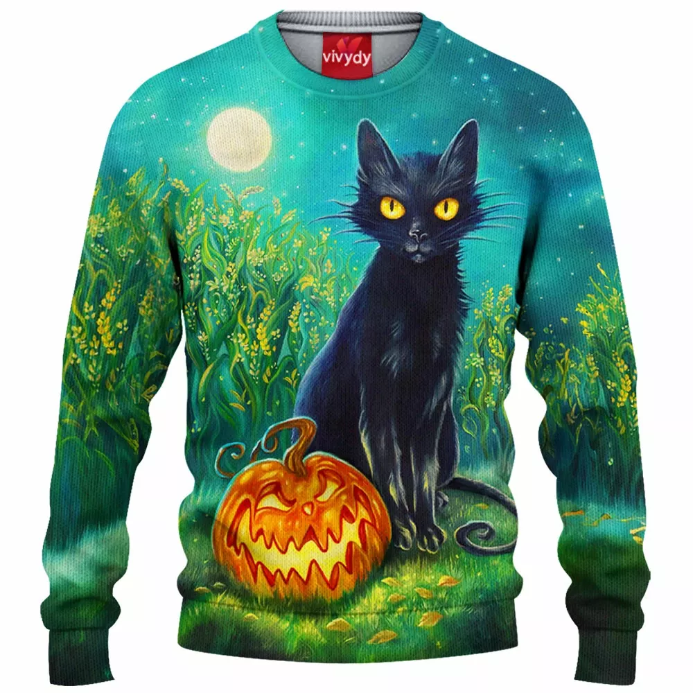 Black Cat Knitted Sweater