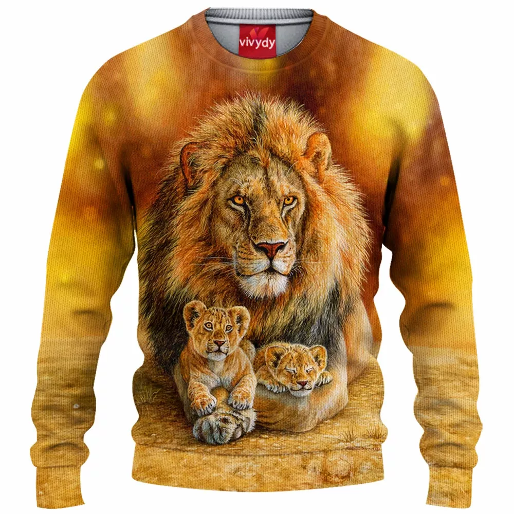 Lion Dad With Two Cubs Knitted Sweater