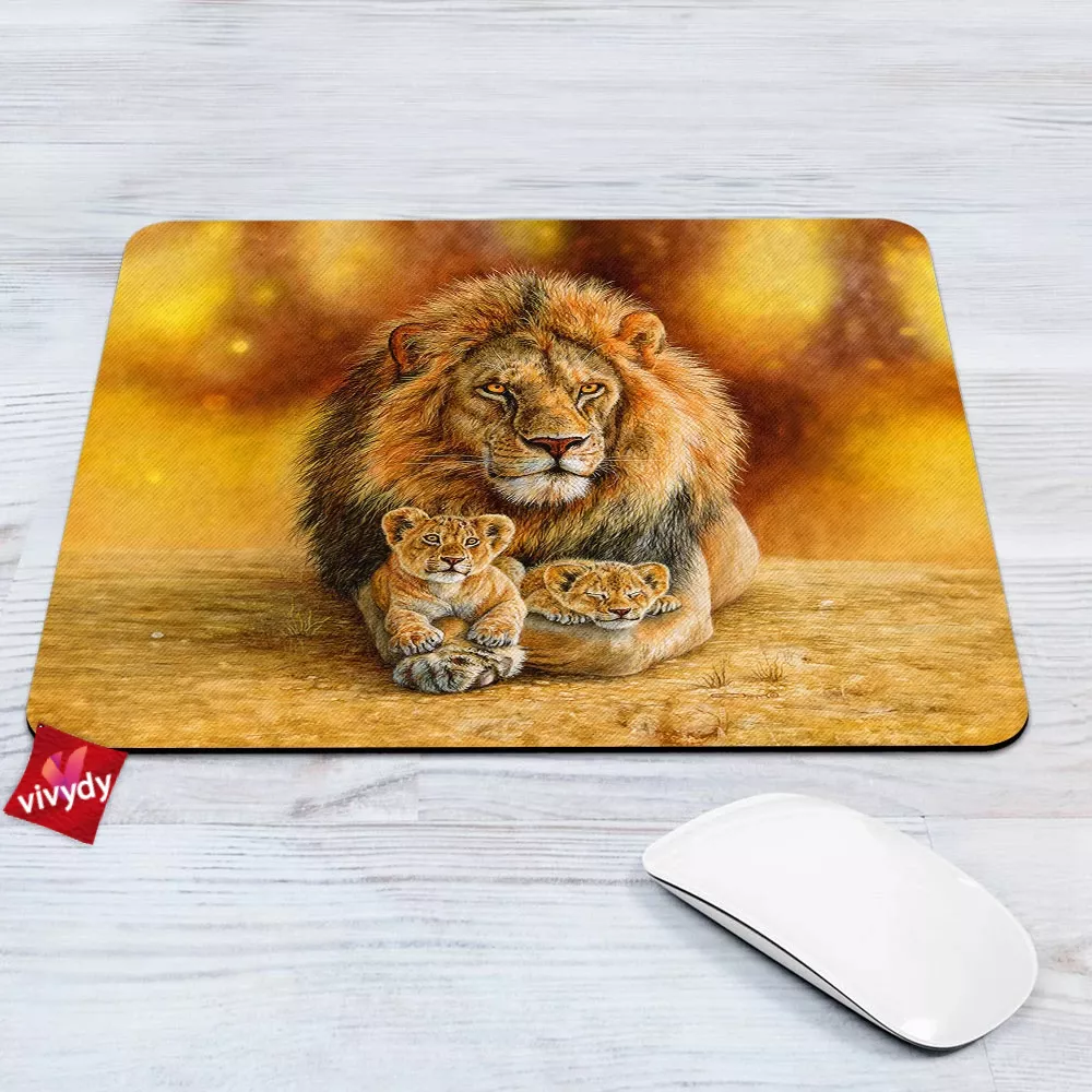 Lion Dad With Two Cubs Mouse Pad